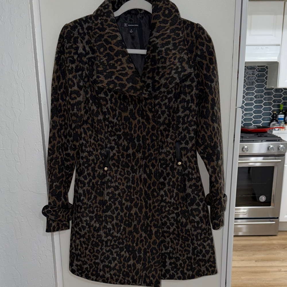 INC International Concepts Leopard Trench Coat Jacket with Belt | XS